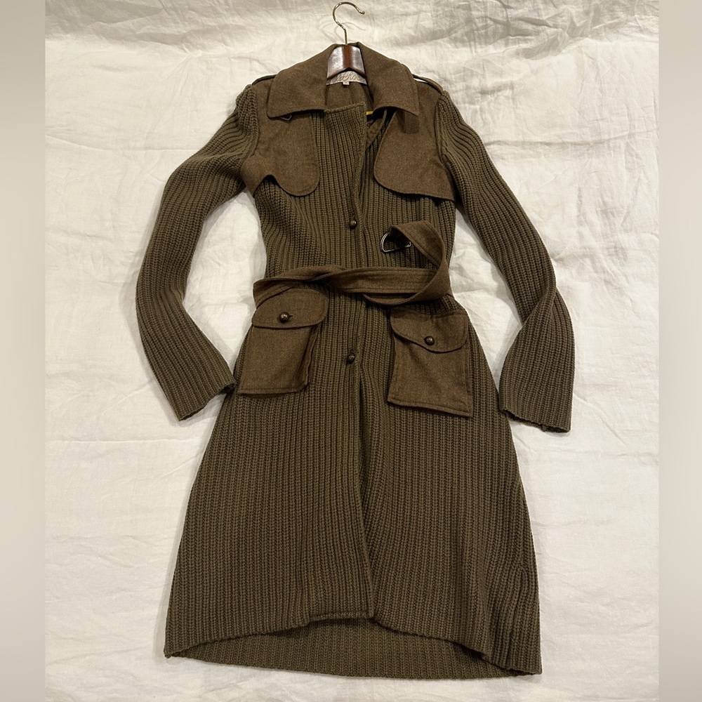 Lela Rose 100 Cashmere Sweater Coat jacket Olive Green
